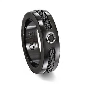 Black Titanium Ring withCable Inlay & Black Stone