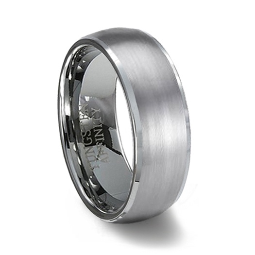 Brushed Domed Tungsten Carbide Wedding Band & Polished Edge