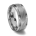 Brushed Finish Tungsten Carbide Ring with Diagonal Grooves