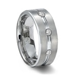 Brushed Mens Tungsten Wedding Band with 3 CZ Gems