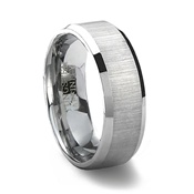 Horizontally Brushed Finish Tungsten Wedding Band & Beveled Edge