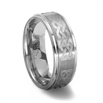 Brushed Finish Tungsten Carbide Ring with Laser Engraved Celtic Knot