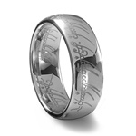 Silver Tungsten Carbide Laser Engraved Elvish LOTR Ring