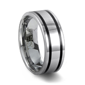 Polished Tungsten Carbide Ring & 2 Black Resin Inlays