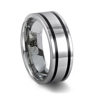 Polished Tungsten Carbide Ring & 2 Black Resin Inlays