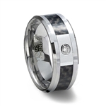 Tungsten Carbide Ring with Cubic Zirconia & Black Carbon Fiber Inlay