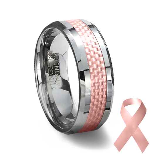 Tungsten Ring Pink Carbon Fiber Inlay