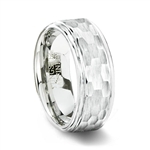 White Tungsten Ring with Hammered Finish