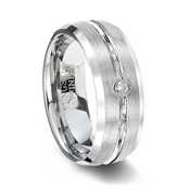 Mens White Tungsten Wedding Band with CZ Stone