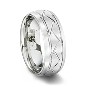 Brushed White Tungsten Carbide Grooved Wedding Ring