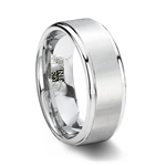 Brushed White Tungsten Carbide Wedding Ring with Step Edge
