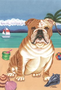 English Bulldog on the Beach Flag SaltyPaws.com