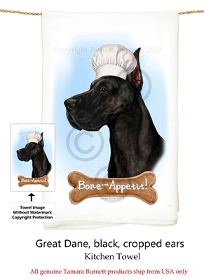 Great Dane Black Cropped Flour Sack Kitchen Towel