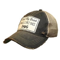 Hat Hold My Drink While I Pet This Dog Cap Distressed Plaid