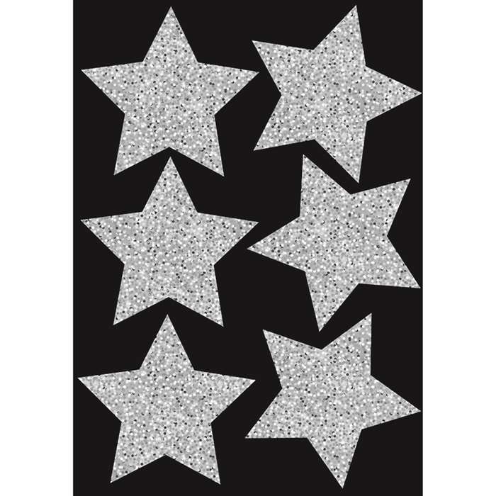 Die Cut Magnets 4&quot; Silver Sparkle Stars, ASH30451