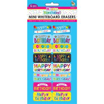 H Birthday Mini Wboard Eraser 16/Pk, ASH78016
