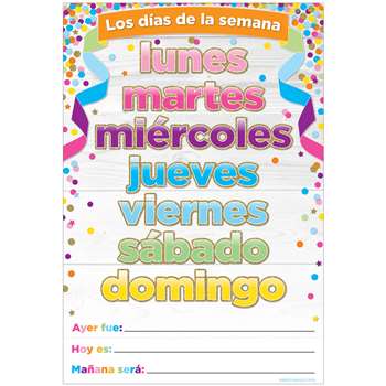 Chart Spanish Days Of The Week Dry-Erase Surface, ASH93600