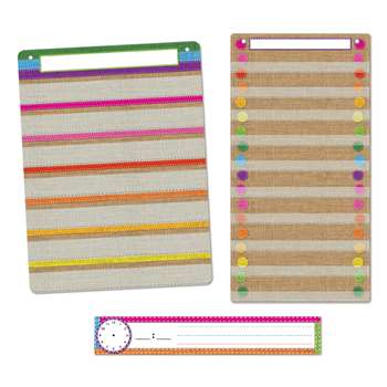 3Pc Burlap Stitched Pocket Chart St Smart Poly, ASH94503