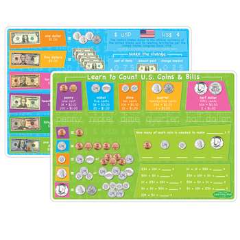 10Pk Us Money & Coins Learning Mat 2 Sided Write O, ASH95627