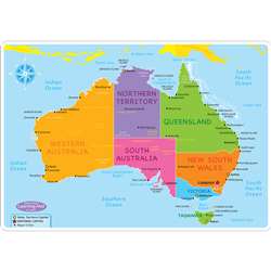 10Pk Australian Map Learning Mat 2 Sided Write On , ASH95632