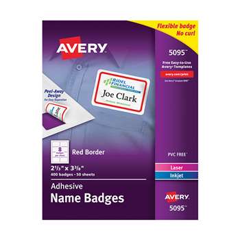 Self Adhesive Name Badge Labels White With Red Bor, AVE05095