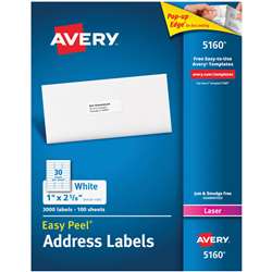 Avery Easy Peel White Address Labels 1X2 5/8 3000C, AVE05160