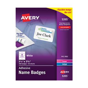 Self Adhesive Name Badges Wht Rect, AVE05395