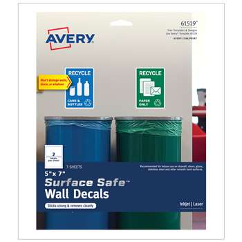 Surface Safe Wall Decals 5Inx7&quot; 6 Labels, AVE61519