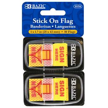 1&quot; Yellow Sign Here Flags 50Ct Stick On Flags, BAZ5174