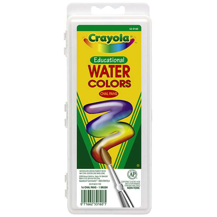 Crayola Watercolor Set 16 Semi Moist Oval Pans 1 Brush - Bin530160 By Crayola