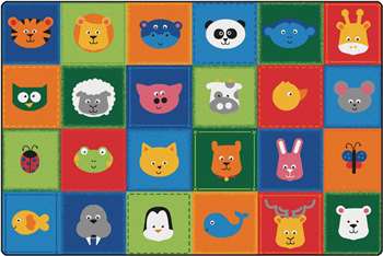KIDSoft Animal Patchwork - Primary 6'x9' Rectangle Carpet, Rugs For Kids