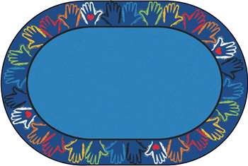 Hands Together Border Rug 6'x9' Oval Carpet, Rugs For Kids