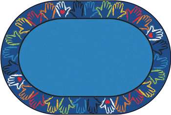 Hands Together Border Rug 8'x12' Oval Carpet, Rugs For Kids