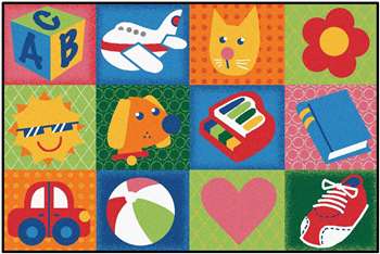 Toddler Fun Squares 3'x4'6" Rectangle Carpet, Rugs For Kids