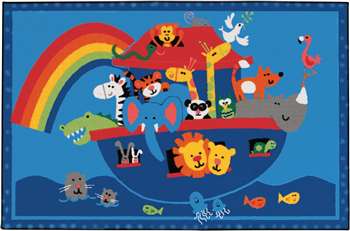 Noah's Animals 3'x4'6" Rectangle Carpet, Rugs For Kids