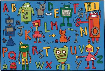 Reading Robots 3'x4'6" Rectangle Carpet, Rugs For Kids