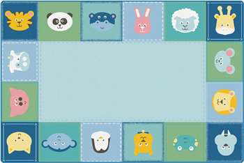 KIDSoft™ Baby Animals Border Rug - Soft 6'x9' Rectangle Carpet, Rugs For Kids