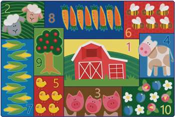 Toddler Farm Counting Rug 4'x6' Rectangle Carpet, Rugs For Kids