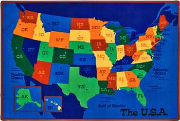 USA Map 8'x12' Rectangle Carpet, Rugs For Kids