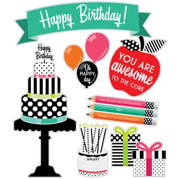 Brights Birthday Bulletin Board Set Black White & , CD-110498