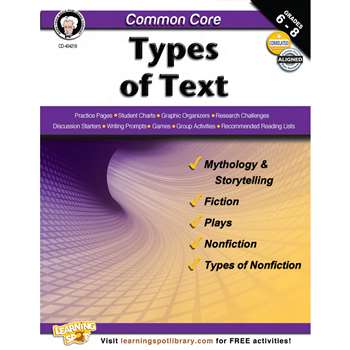 Shop Gr 6-8 Common Core Types Of Text Book - Cd-404218 By Carson Dellosa