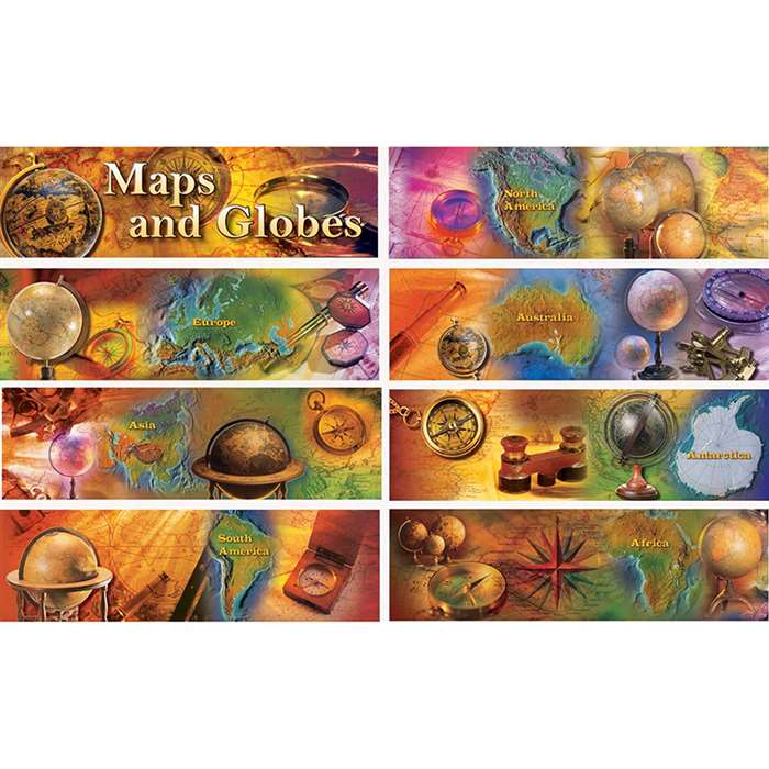 Maps And Globes Bulletin Board Set Gr 4-8 (8 Strip, CD-410046