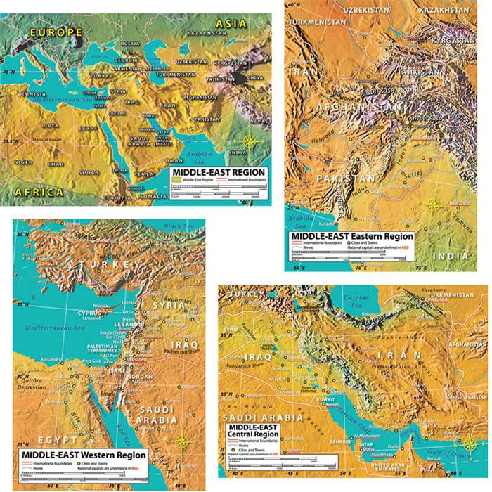 World Geography Middle East Maps Bulletin Board Set By Carson Dellosa