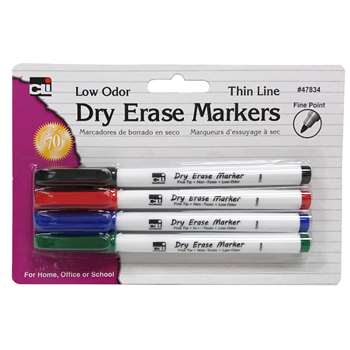 Dry Erase Marker Thin Line 4 Pack Assorted Colors, CHL47834