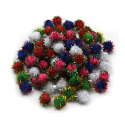 Pom Poms 1.5&quot; Glitter Asst 80Ct, CHL69180