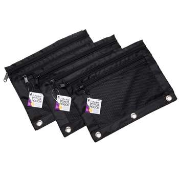 Black 2 Pocket Pencil Pouch 3 Pack, CHL76351