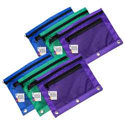 Pencil Pouch 3 Assrtd Colors 6Pk 2 Pocket Mesh Fro, CHL76359