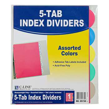 5 Tab Poly Index Dividers Assorted 5 Standard Tab By C-Line