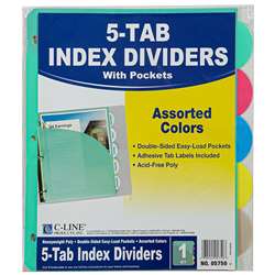5 Tab Poly Index Dividers With Slant Pocket Assorted 5 Stand Tab By C-Line