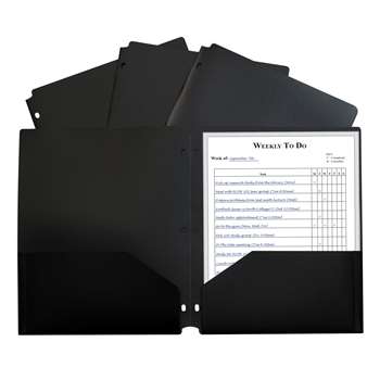 2 Pocket Poly Portfolio Black with 3 Hole Punch, CLI33931